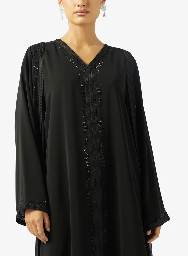 hayas closet  Embellished Loose Fit V Neck Abaya for Women | Best Price UAE